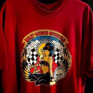 Mens XL Harley Davidson Southhaven, MS. Dealer T-shirt Red Maroon Pinup